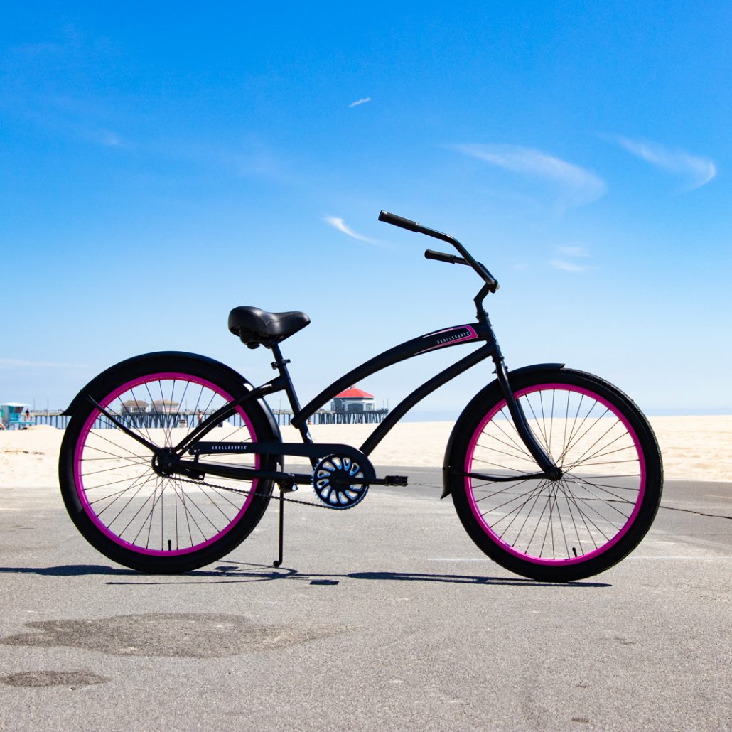 SKULLXBONES Women's Beach Cruiser – FLAT BLACK/PINK – Bellflower Bicycles
